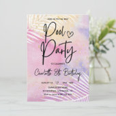 Tropical Palm Pastel Rainbow Pool Party Geburtstag Einladung (Stehend Vorderseite)