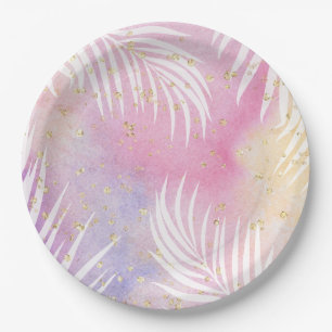 Tropical Palm Pastel Rainbow Pool Party Pappteller