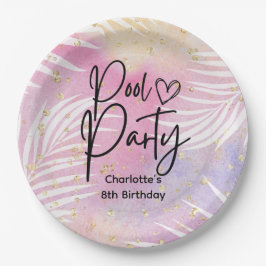 Tropical Palm Pastel Rainbow Pool Party Pappteller