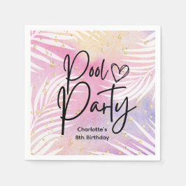 Tropical Palm Pastel Rainbow Pool Party Serviette