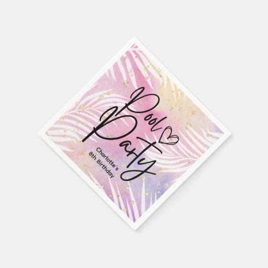 Tropical Palm Pastel Rainbow Pool Party Serviette (Ecke)