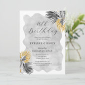Tropical Palm Schwarz-weiß Gold 40. Geburtstag Einladung (Stehend Vorderseite)