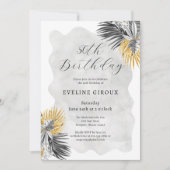 Tropical Palm Schwarz-weiß Gold 50. Geburtstag Einladung (Vorderseite)