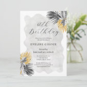 Tropical Palm Schwarz-weiß Gold 60. Geburtstag Einladung (Stehend Vorderseite)