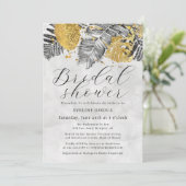 Tropical Palm Schwarz-weiß Gold Brautparty Einladung (Stehend Vorderseite)