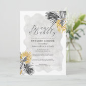 Tropical Palm Schwarz-weiß Gold Brunch Bubbly Einladung (Stehend Vorderseite)