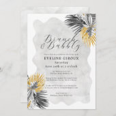 Tropical Palm Schwarz-weiß Gold Brunch Bubbly Einladung (Vorne/Hinten)