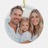 Tropical Palm Seas & Greetings Christmas Photo Keramik Ornament (Vorne)