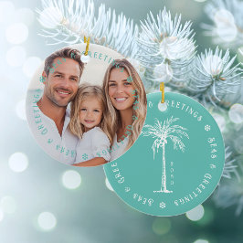 Tropical Palm Seas & Greetings Christmas Photo Keramik Ornament