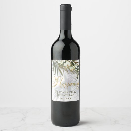 Tropical Palm Shadows Es ist Ereignis Save the Dat Weinetikett (Vorderseite)