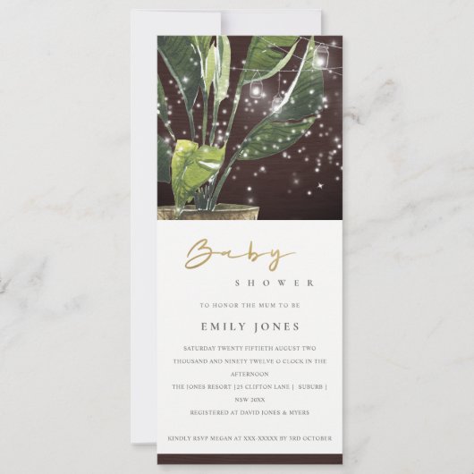 TROPICAL PALM STARRY MASON JAR LIGHTS BABY DUSCHE EINLADUNG (Vorderseite)