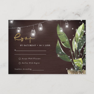 TROPICAL PALM STARRY NIGHT MASON JAR WEDD RSVP BEGLEITKARTE