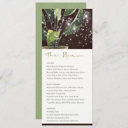 TROPICAL PALM STARRY NIGHT MASON JAR WEDING MENU MENÜKARTE (Vorne/Hinten)