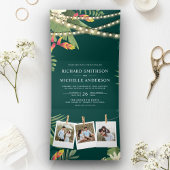 Tropical Palm String Lights Foto Collage Wedding Dreifach Gefaltete Einladung