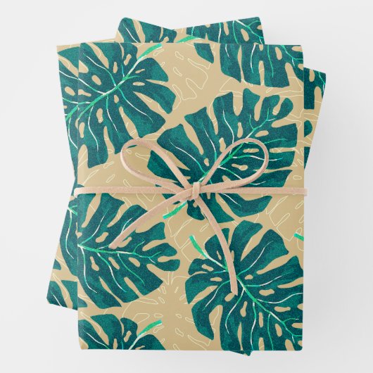 Tropical Palm Teal Beige Geschenkpapier Set (Beispiel)