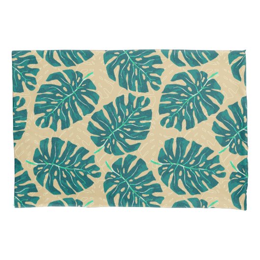 Tropical Palm Teal Beige Kissenbezug (Vorderseite)