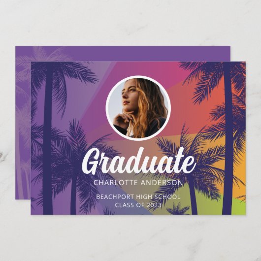 Tropical Palm Tree Abschluss Einladung (Vorne/Hinten)