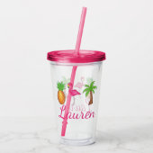 Tropical Palm Tree Ananas Pink Flamingo Acryltrinkbecher (Rückseite)