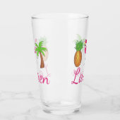 Tropical Palm Tree Ananas Pink Flamingo Glas (Links)