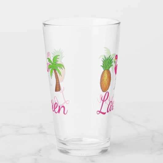 Tropical Palm Tree Ananas Pink Flamingo Glas (Rechts)