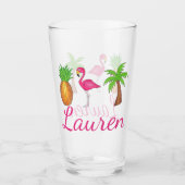 Tropical Palm Tree Ananas Pink Flamingo Glas (Vorderseite)