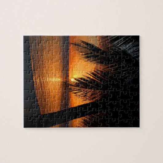 Tropical Palm Tree and Beach at Sunset Puzzle (Horizontal)