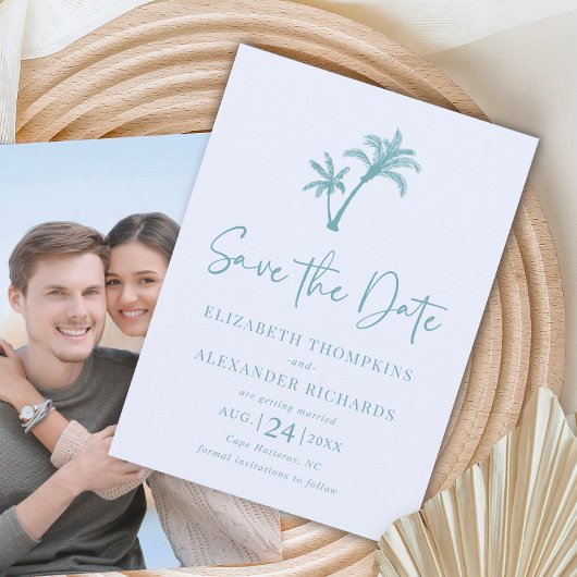 Tropical Palm Tree Aqua Blue Beach Hochzeit Save The Date