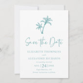 Tropical Palm Tree Aqua Blue Beach Hochzeit Save The Date (Vorderseite)