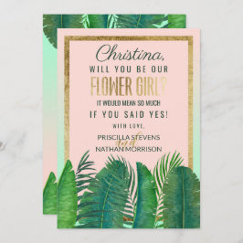 Tropical Palm Tree Banana Leaf Gold Flower Girl Einladung