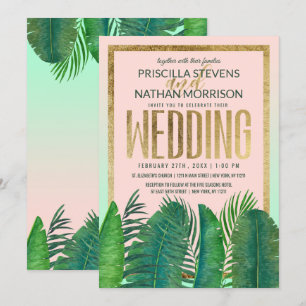 Tropical Palm Tree Banana Leaf Gold Hochzeit Einladung