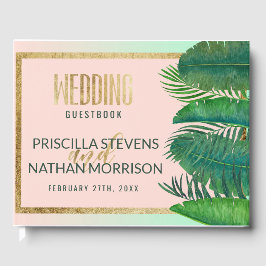 Tropical Palm Tree Banana Leaf Gold Hochzeit Gästebuch