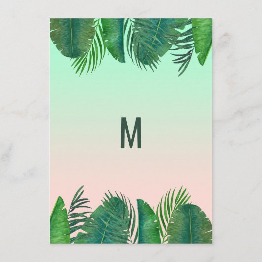 Tropical Palm Tree Banana Leaf Gold Hochzeit Menükarte (Rückseite)