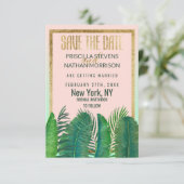 Tropical Palm Tree Banana Leaf Gold Hochzeit Save The Date (Stehend Vorderseite)