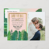 Tropical Palm Tree Banana Leaf Gold Save the Date Postkarte (Vorne/Hinten)