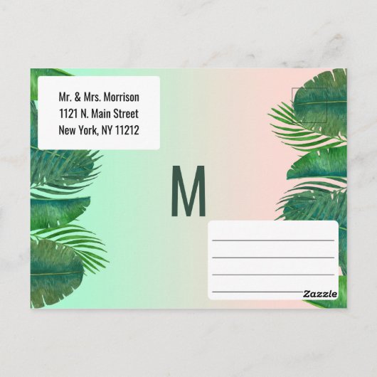 Tropical Palm Tree Banana Leaf Gold Save the Date Postkarte (Rückseite)