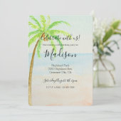 Tropical Palm Tree Beach Einladung (Stehend Vorderseite)