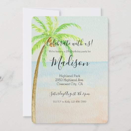 Tropical Palm Tree Beach Einladung (Vorderseite)