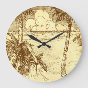 Tropical Palm Tree Beach Etching Uhr Nummer