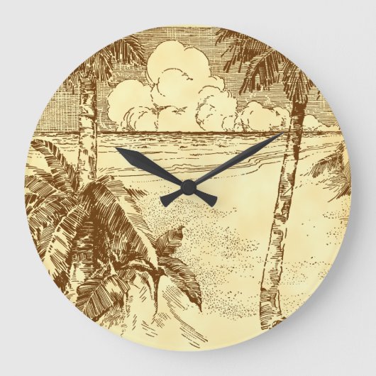 Tropical Palm Tree Beach Etching Uhr Nummer (Vorderseite)