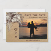 Tropical Palm Tree Beach Foto Hochzeit Save The Date (Vorderseite)