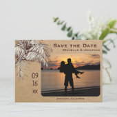 Tropical Palm Tree Beach Foto Hochzeit Save The Date (Stehend Vorderseite)