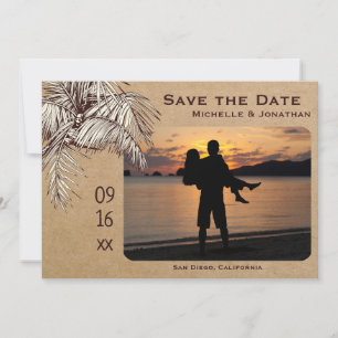Tropical Palm Tree Beach Foto Hochzeit Save The Date
