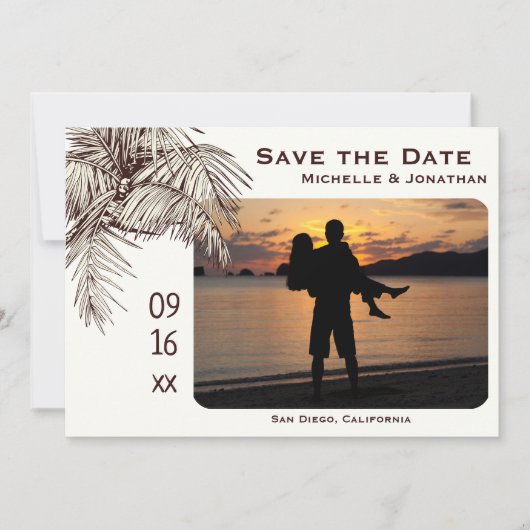 Tropical Palm Tree Beach Foto Hochzeit Save The Date (Vorderseite)