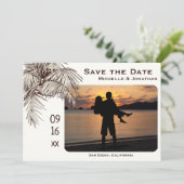 Tropical Palm Tree Beach Foto Hochzeit Save The Date (Stehend Vorderseite)