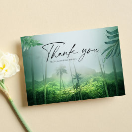 Tropical Palm Tree Beach Green Hochzeit in Urlaubs Dankeskarte