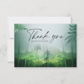 Tropical Palm Tree Beach Green Hochzeit in Urlaubs Dankeskarte (Vorderseite)