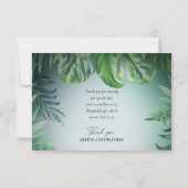 Tropical Palm Tree Beach Green Hochzeit in Urlaubs Dankeskarte (Rückseite)