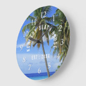 Tropical Palm Tree Beach Große Wanduhr (Winkel)