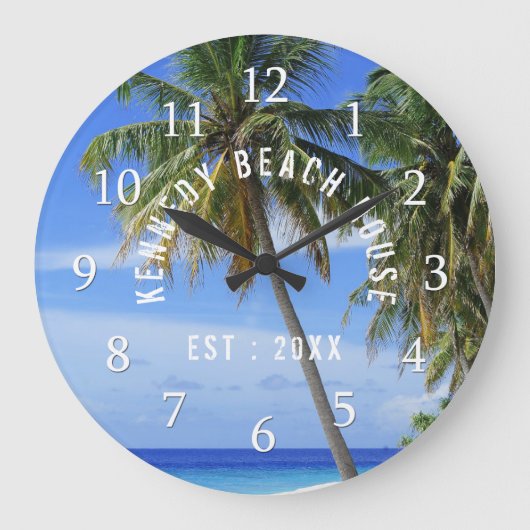 Tropical Palm Tree Beach Große Wanduhr (Vorderseite)