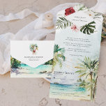 Tropical Palm Tree Beach Hochzeit All In One Einladung<br><div class="desc">Das exotische Aquarell-Grün und die Blume vor einem sanften Hintergrund im Ozean. Set den Ton für ein aufregendes Hochzeitswochenende mit einer maßgeschneiderten Einladung. Diese "geräumige" Einladung ist eine gute Möglichkeit, Ihren Gästen zusätzliche Informationen über die Hochzeit zu geben. Auf diesen Karten können Sie die Festlichkeiten rund um Ihr Hochzeitswochenende auflisten,...</div>